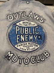 Parish Nation Mens Button Up, Outlaw Motoclub On Back Pinstripe Shirt-3XL