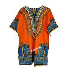 100% COTTON Unisex Dashiki Africa Tribal Print Festival Kaftans Shirt Blouse Top