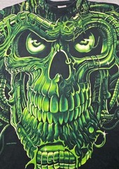 VTG Liquid Blue Terminator T Shirt Large Mens 1998 All Over Skull Print Glows