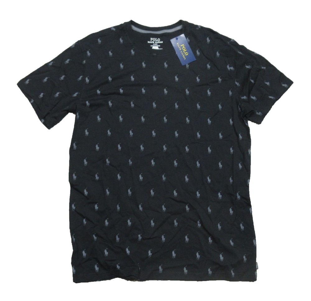 Polo Ralph Lauren Men’s Black All Over Pony Logo Graphic Crew-Neck Sleep T-Shirt