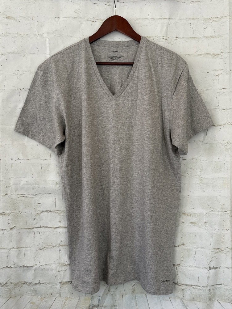 NEW Calvin Klein Cotton Classics SS V-Neck Undershirts NP2206O- 1 Pc- Grey- L