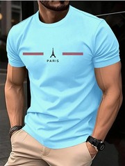 Men’s 100% Pure Cotton Summer Loose Oversized Casual Paris Letter Printed Sports