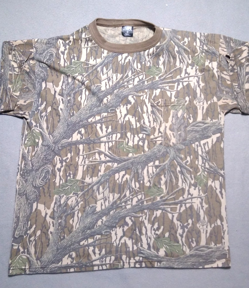 Vintage 90’s Mossy Oak Camo Pocket Tee XL Short Sleeve Shirt Ace Sportswear