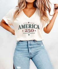 250th Anniversary of The United States Bella Canvas V-Neck Tee, USA Independence