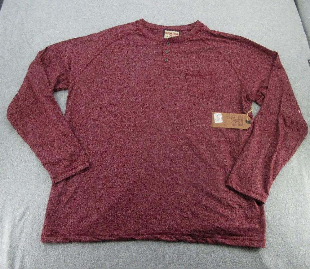 Hudson Barrow Shirt Mens 3X Red Heather Henley Neck Pocket Tee Adult 3XL