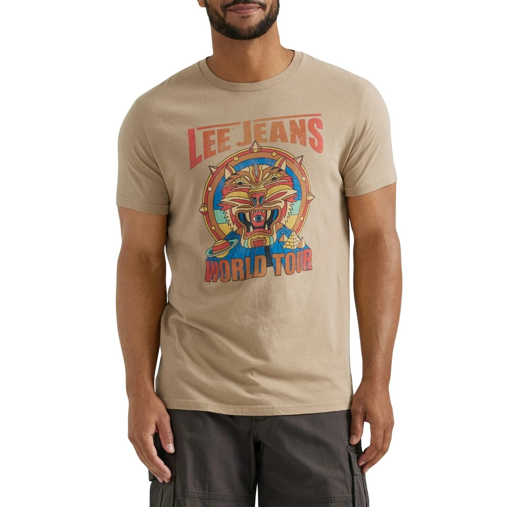 MEDIUM VINTAGE LEE JEANS WORLD TOUR Short Sleeve T-Shirt Brown Psychadelic Tiger