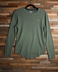 Hollister Shirt Mens Small Green Waffle Knit Thermal Long Sleeve Curved Hem S