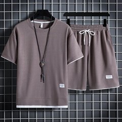 2025 new Summer Men’s Waffle Sets Casual T-Shirt And Shorts Set Male Sports Suit