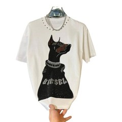 New Men Fashion Diamond Dog Rhinestones Luxury T-Shirt High Quality 3 Colors