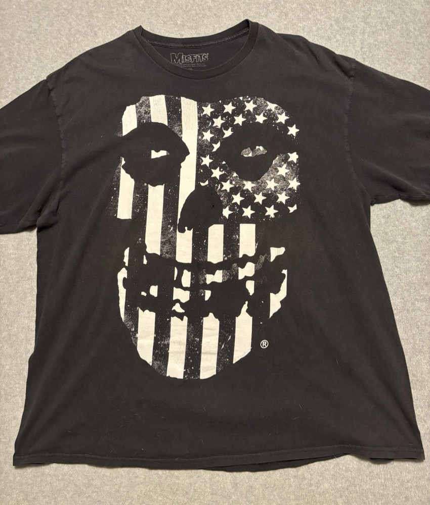 Misfits Band T-Shirt Men’s 2XL Black Fiend Skull American Flag Short Sleeve Tee