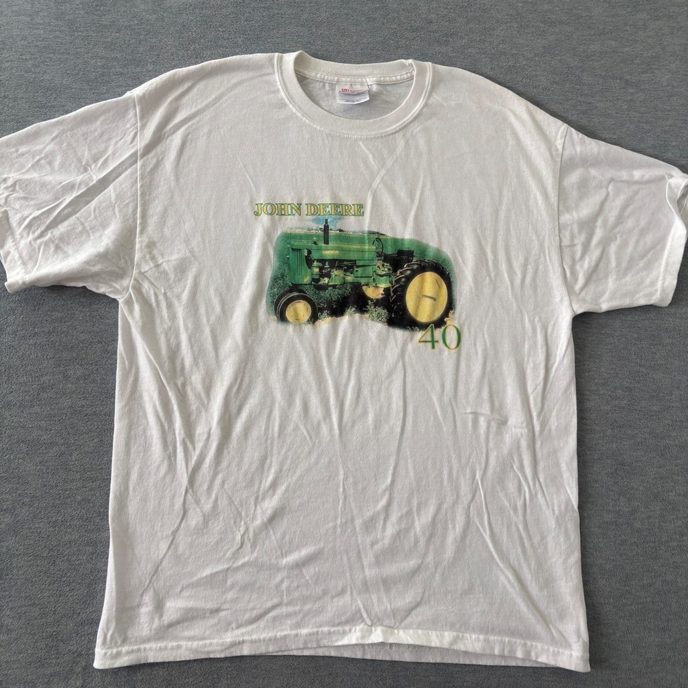 John Deere Tractor Model 40 Graphic T-Shirt White Hanes Heavyweight Mens Large