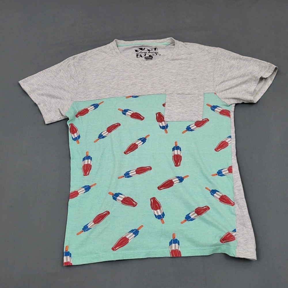 Knocker Bocker Shirt Mens Medium M Short Sleeve Vintage Popsicle Print Blue *