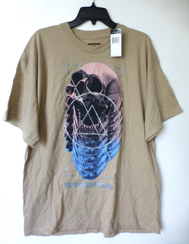Sean John T Shirt Mens Large Beige Classic Fit Evolving Skull Crew Neck New L