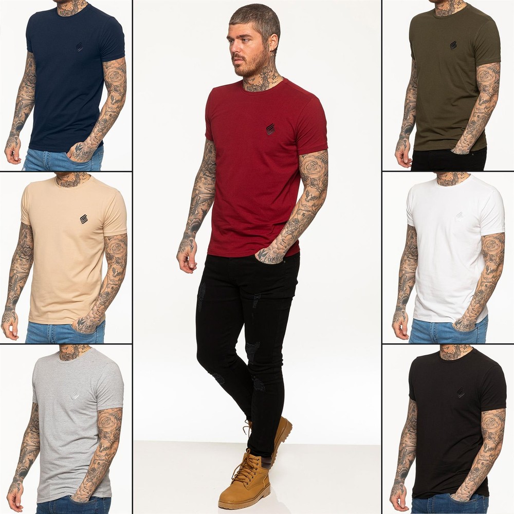 Enzo Mens T Shirt Slim Fit Muscle Fit Stretch Tee Gym Crew Neck Short Sleeve Top