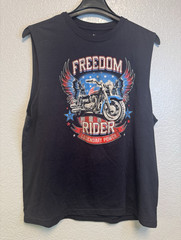 Patriotic Men’s Black Motorcycle Graphic Print Crew Neck Sleeveless Tee L