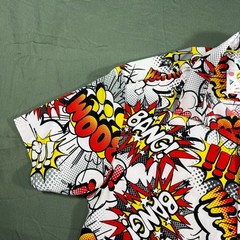 Oh Snap Drill Clothing Comic Pop Art Shirt Mens M Stretch Button Up Bang Pow
