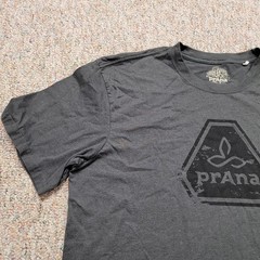 PrAna Shirt Mens XL Grey Pullover Cotton Graphic Logo Casual Outdoors