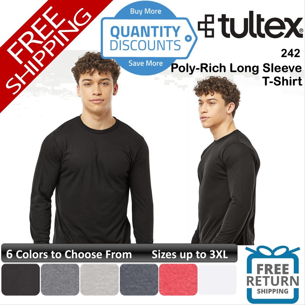 🔥 Tultex Men Poly-rich Blend ring-spun Long Sleeve T-shirt Up To 3XL 242