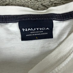 Nautica Shirt Mens Large White Blue Spell Out Logo Short Sleeve Cotton READ