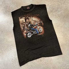 Vintage 1990 Harley Davidson 3D Emblem Cut Off Tee Shirt Large Peru Illinois
