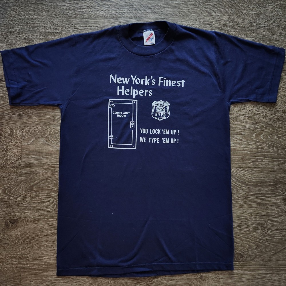 Vintage 90s NYPD New Yorks Finest Helpers T Shirt Medium Jerzees Single…