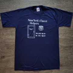 Vintage 90s NYPD New Yorks Finest Helpers T Shirt Medium Jerzees Single…
