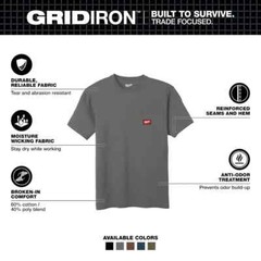 Milwaukee Men’s Large Gray GRIDIRON Cotton/Polyester Short-Sleeve Pocket T-Shirt