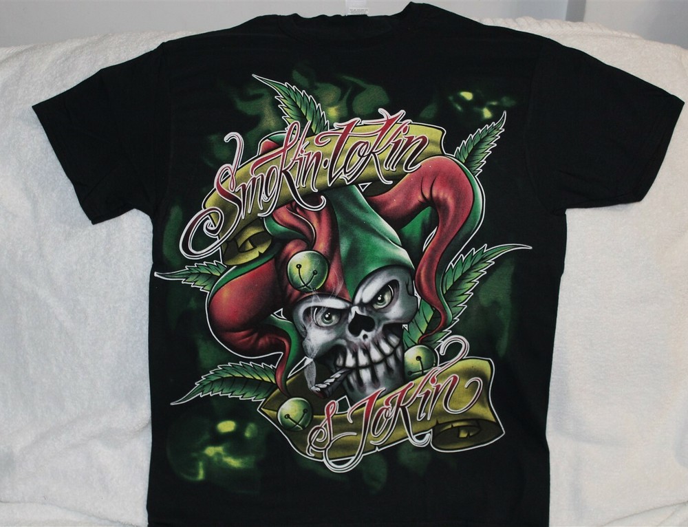 JOKER SKULL MARIJUANA LEAF SMOKIN TOKIN AND JOKIN T-SHIRT