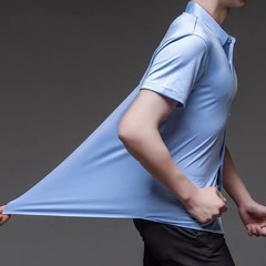 High Stretch Men’s Solid Color Shirts Short Sleeve Business Casual Breathable Ab