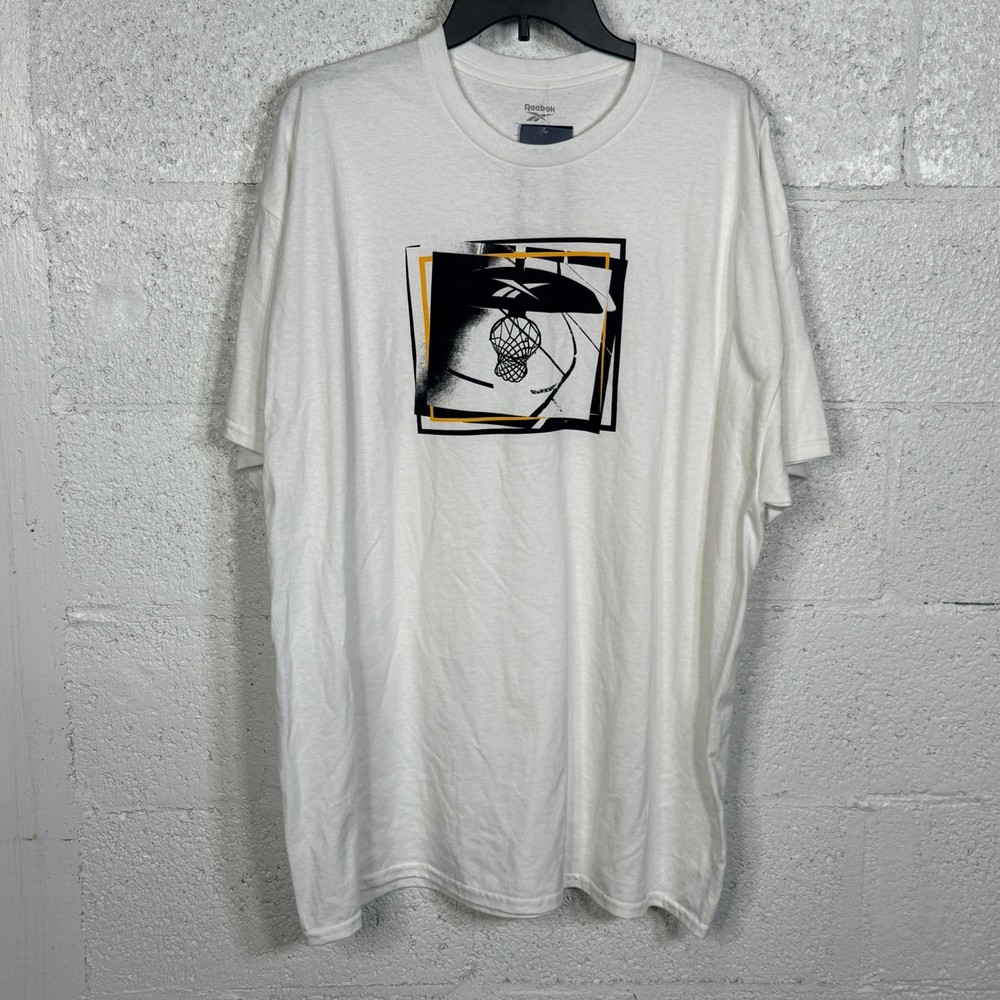 Reebok Men’s B-Ball Hoop Graphic Cotton Short Sleeve T-shirt, white XL