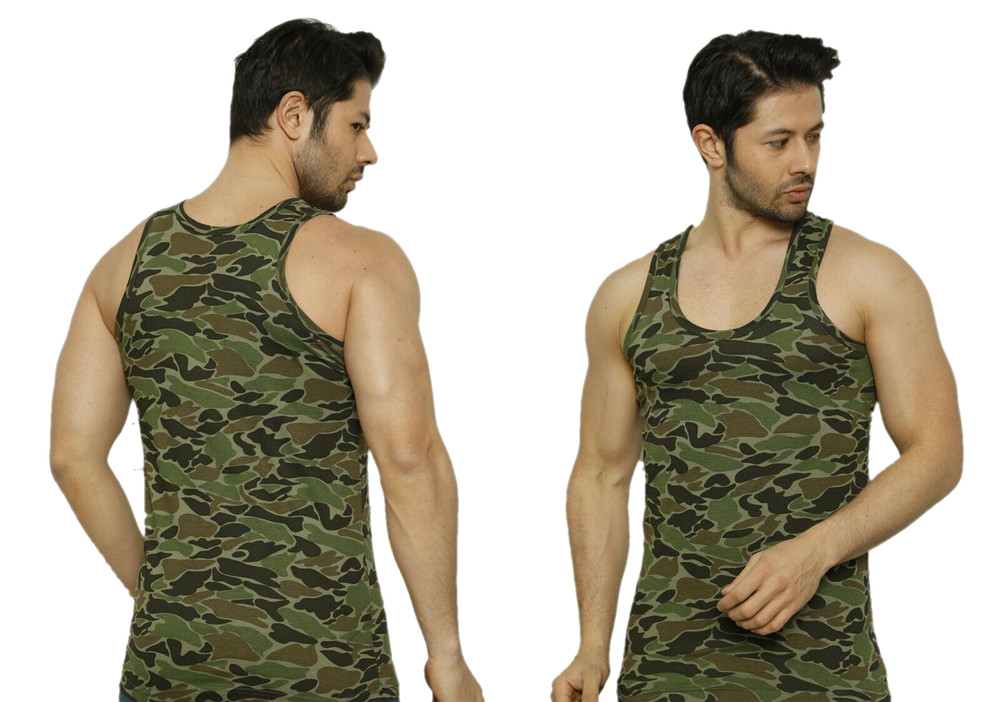 Camouflage Mens Vest Army Camo Military Sleeveless Top Gym Athletic Sport Cotton