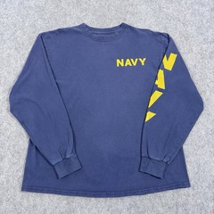 Soffe Vintage Navy Logo Long Sleeve T-Shirt Fits Men’s Size Large Blue Yellow