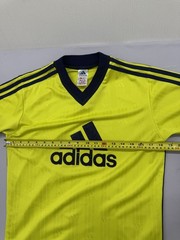 Adidas Yellow Stripe Soccer Jersey L Short Sleeve V Neck 3-Stripes Unisex