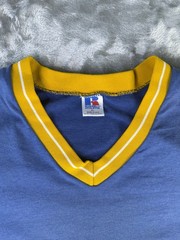 Vintage Russel Peterpank Diner T Shirt V Neck Striped Collar Blue And Yellow