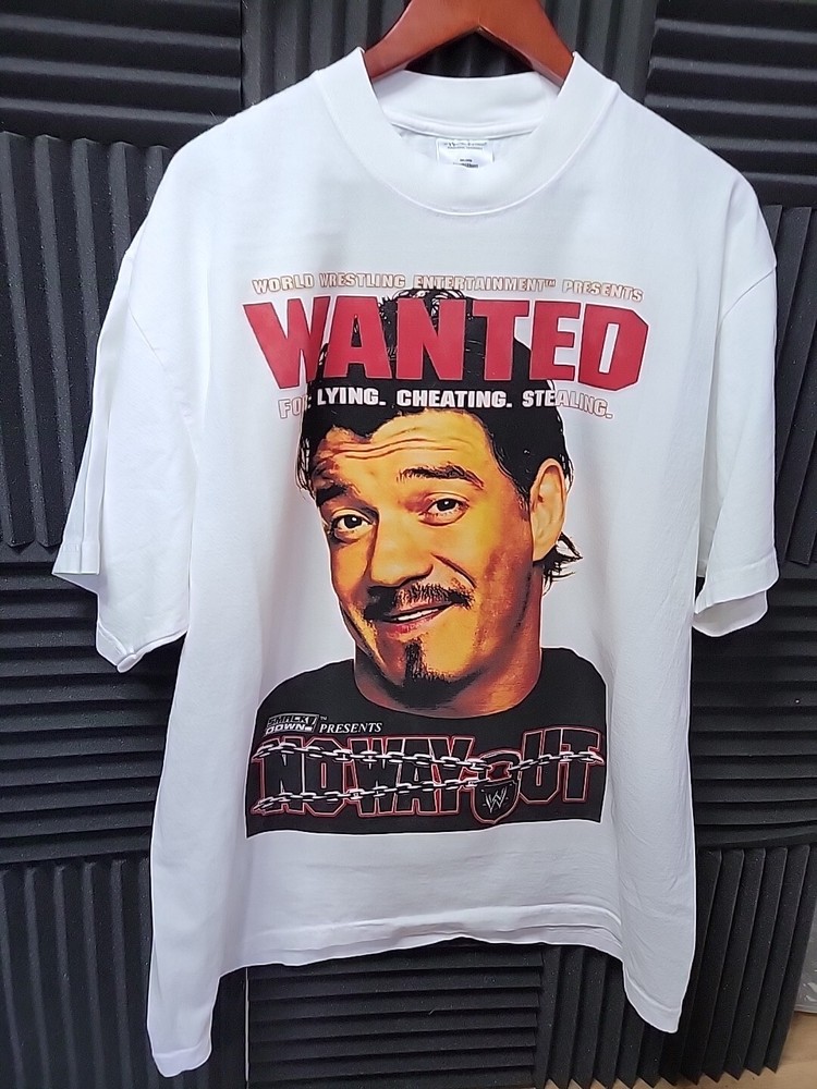 WANTED NO WAY OUT EDDIE GUERRERO ON WHITE SHAKA HEAVYWEIGHT GARMET DYED T SHIRT