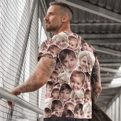 Funny All Over Faces T Shirt For Dad Personalised Photo Gift Men Xmas