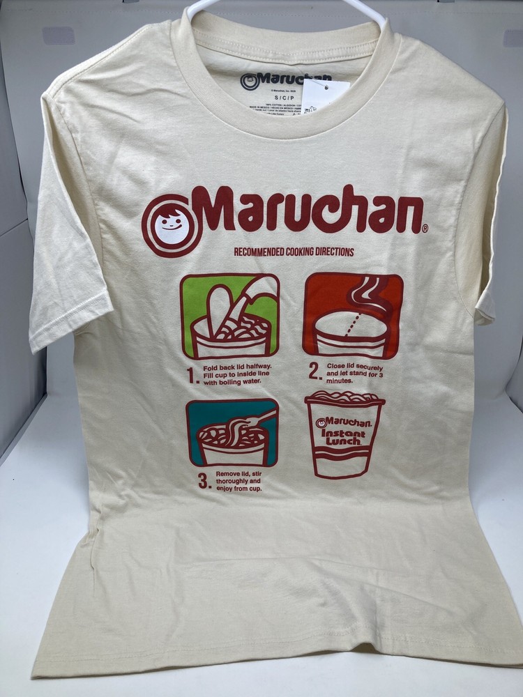 Maruchan T-Shirt Recommended Cooking Directions. Tan Color Short Sleeved Crew.