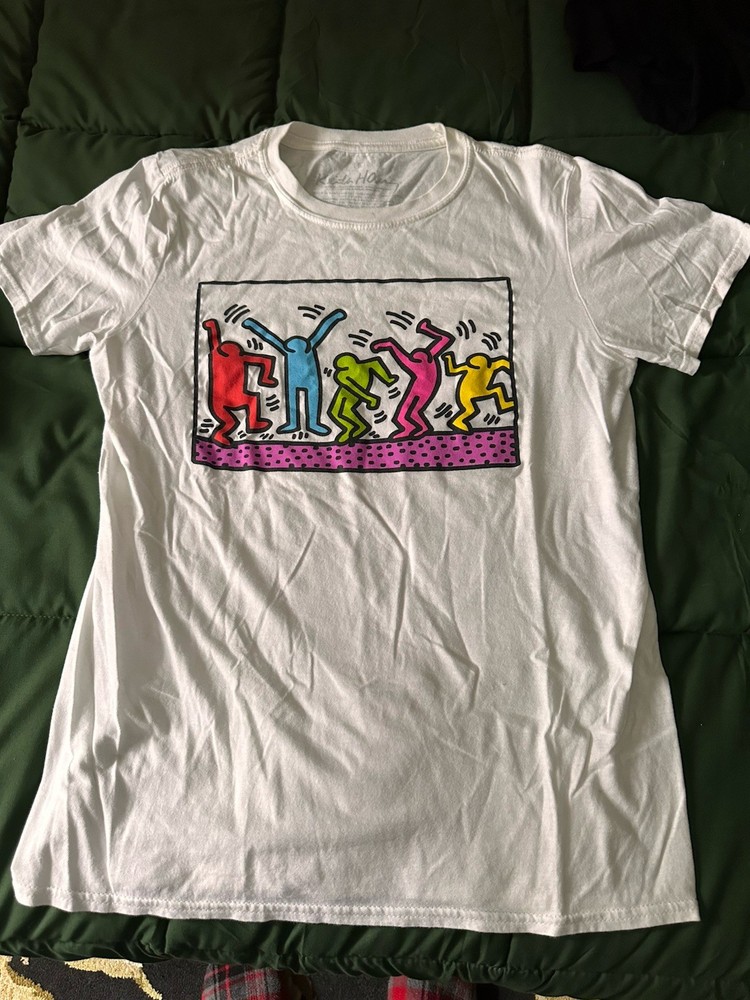 Keith Haring Foundation White Size Small Dancing Art Short Sleeve Shirt