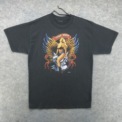 VTG Wild Side Shirt Mens Medium Black Too Hot Pin Up Wings Biker Motor 90s Y2K