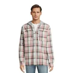 NWT No Boundaries Men’s S 34-36 Zip Hooded Gray Plaid Lightweight Flannel Shirt