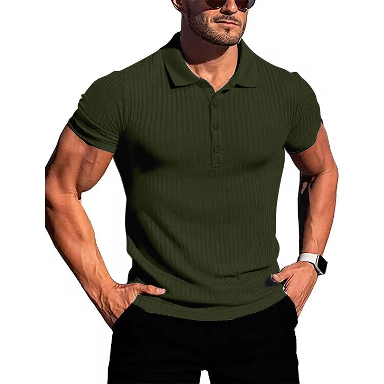 Men’s running sports fitness wear summer high stretch vertical short-sleeved POL
