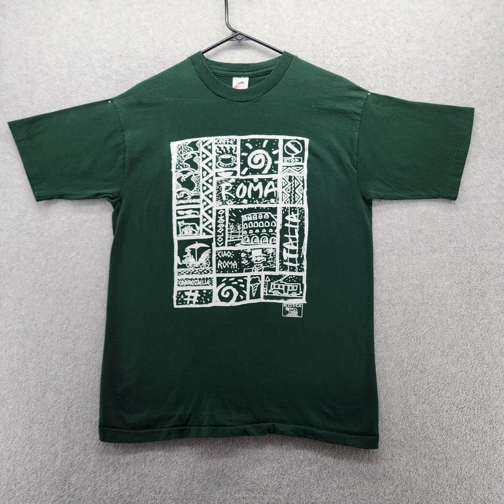 Vintage Roma Shirt Mens XL Green Italy Tourist Souvenir Colosseum Graphic 90s