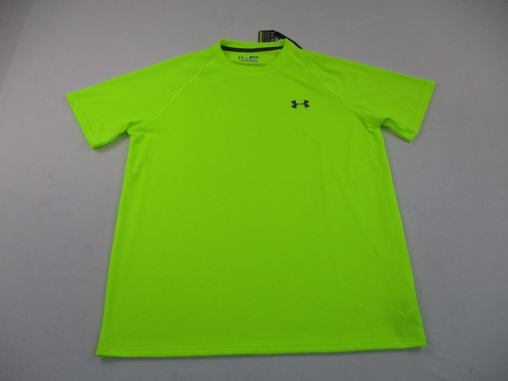 Under Armour Shirt Mens Medium Neon Yellow Athletic Short Sleeve Gym Workout