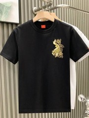Men’s Luxury Koi Fish Embroidered Cotton T-Shirt Casual Short Sleeve Slim Fit Te