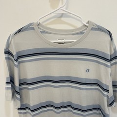 Hang Ten Light Blue L Men’s T-Shirt Striped Embroidered Logo Short Sleeve NWT