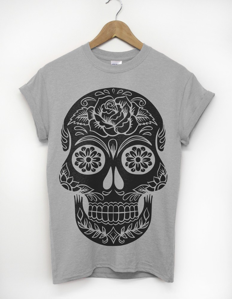 Dark Candy Skull Tshirt Full Print Men Clothing Indie Light Grey Charcoal Dope