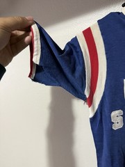 1960s Home Savings Blue Distressed Durene Ringer Jersey T-Shirt Flaws S