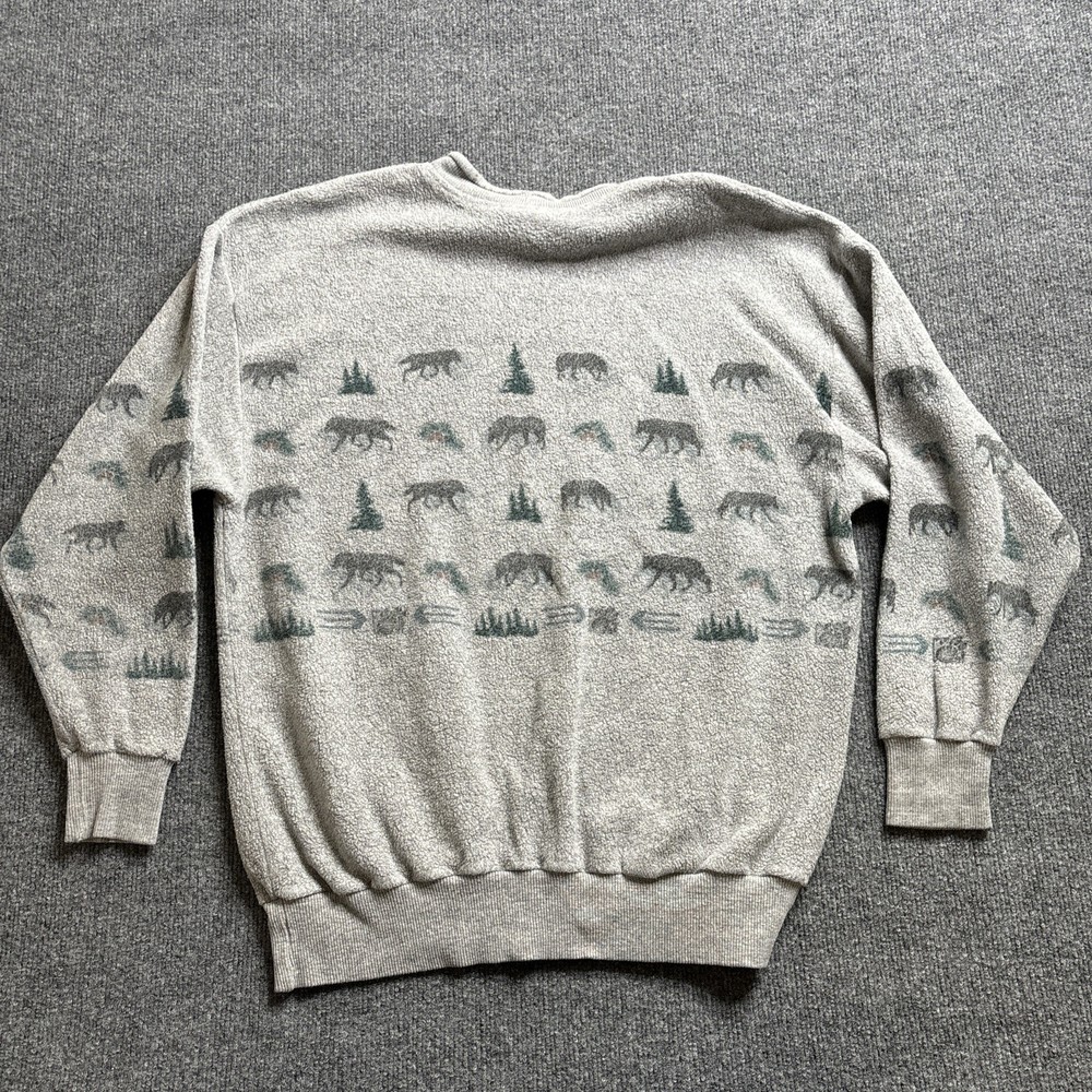Art Unlimited Outdoor All Over Print Sweatshirt Lodge Men’s Medium Wolf Tree Vtg