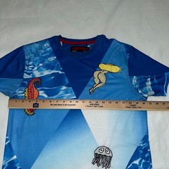 Ron Bass T- Shirt Mens Medium Blue Aquatic Print Mermaid Seahorse Woman Ocean