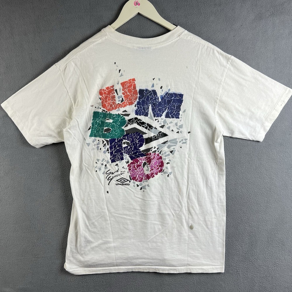 Vintage Umbro Shirt Mens Large White Sand Soccer Single Stitch 90s Thrashed USA